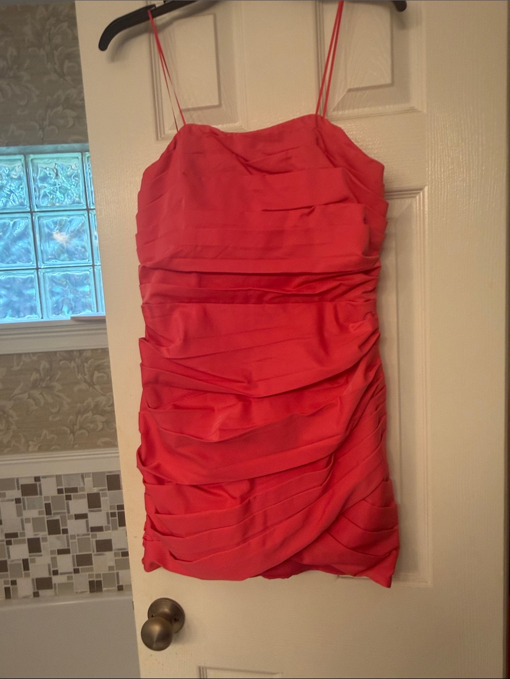 DO+BE Red Ruching Mini Dress with Spaghetti Straps